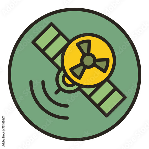 Satellite with Radiation sign vector Nuclear Weapon in Space round colored icon or symbol