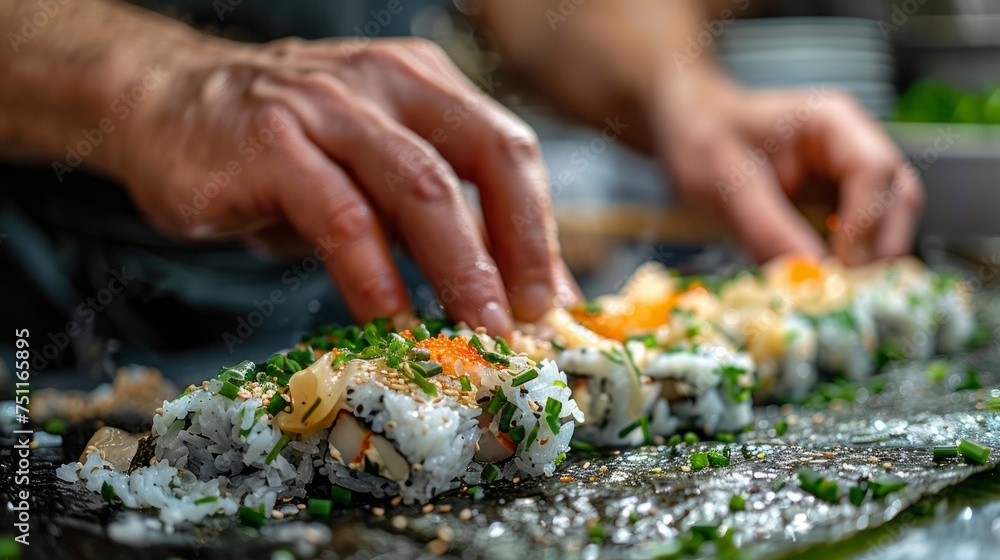 Person Preparing Sushi Close Up Person Preparing Sushi Close Up