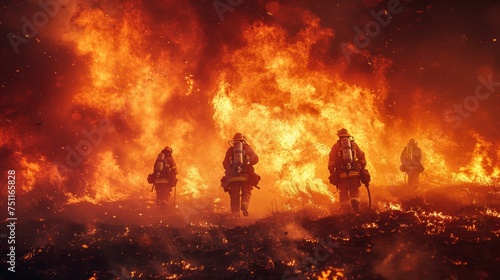 Group of Firefighters Standing in Front of a Fire