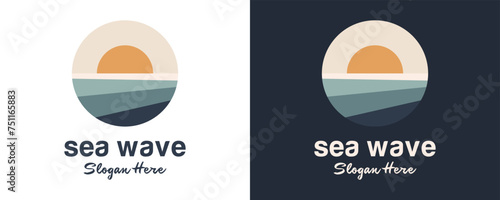 simple wave vector design beach view logo design template