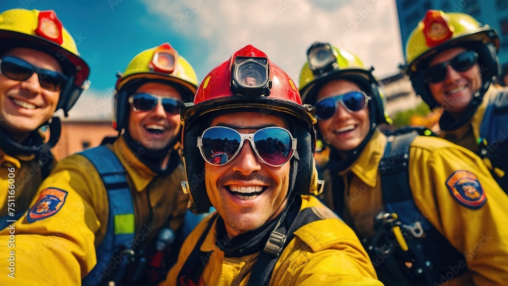 Firefighter with costume Group Selfie Firefighter with costume Group Selfie