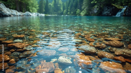 River Filled With Rocks Next to Forest