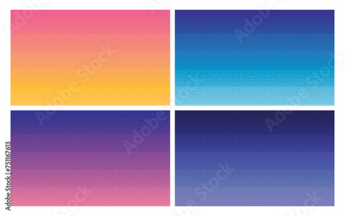 Pixel times of day sky. Gradient background. Retro video games 8bit pixel night background. Graphic computer texture noon, night, morning and evening. Halftone vector texture