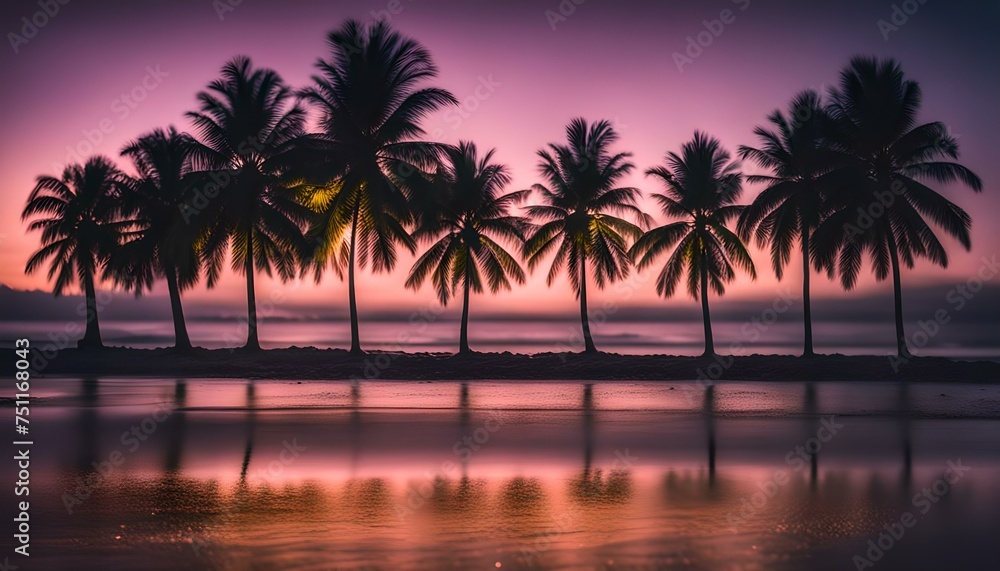 night at beach with palm trees