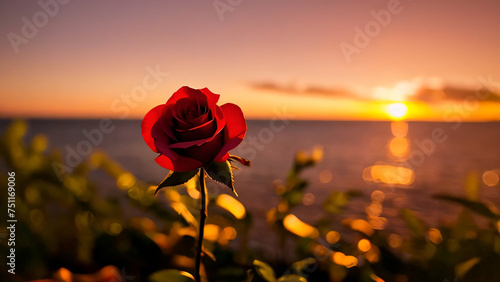  red rose in sunset light