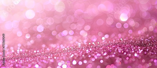A detailed view of a shiny pink glitter background, showcasing its sparkling texture and vibrant color up close. The glitter particles reflect light, creating a dazzling and eye-catching effect.