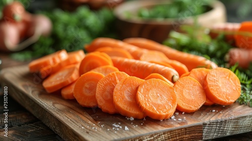 Closeup, carrot and food for health and cooking, wellness and nutrition with vegan or vegetarian meal prep. Orange vegetables, organic produce and cuisine with dinner or lunch ingredients for diet 