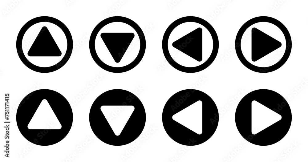 up down left right arrows, round vector icons set up down left right arrows, round vector icons set