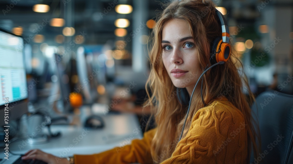 Help desk, call center and woman with telemarketing, agent and communication with headphones. Crm, person and insurance consultant with headset and customer support with advice and technical service Help desk, call center and woman with telemarketing, agent and communication with headphones. Crm, person and insurance consultant with headset and customer support with advice and technical service