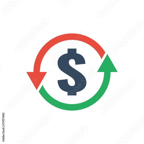 dollar sign icon with green up and red down arrows