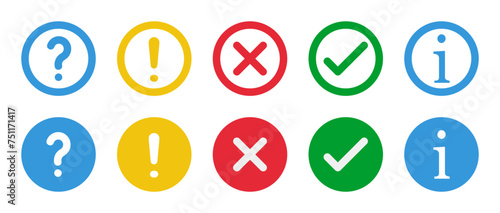 check box, question mark, exclamation point, information sign, round vector icons set