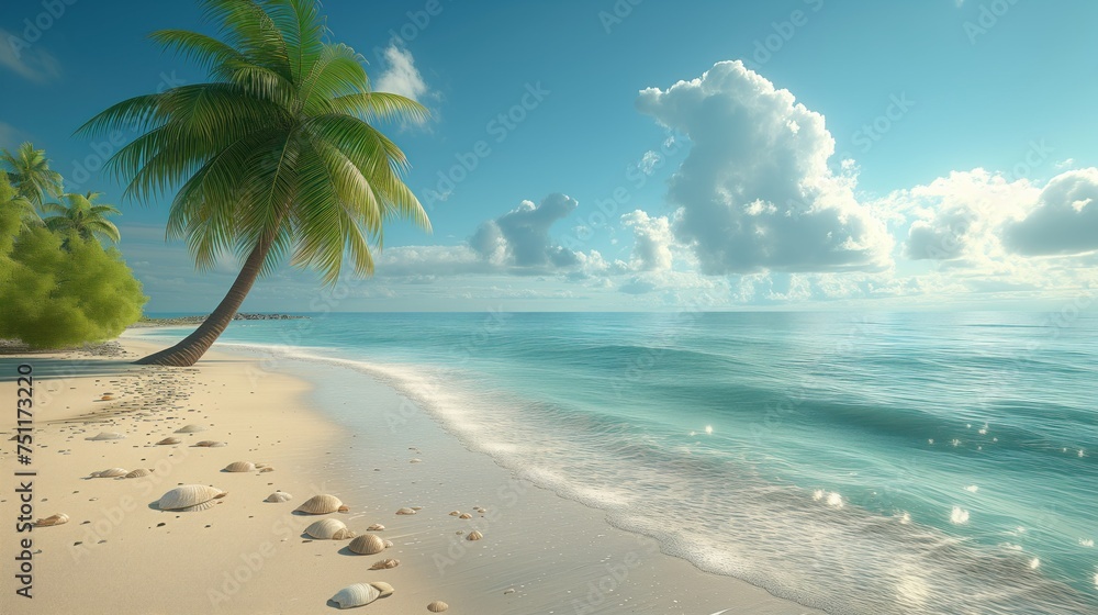 palm tree on the beach seascape