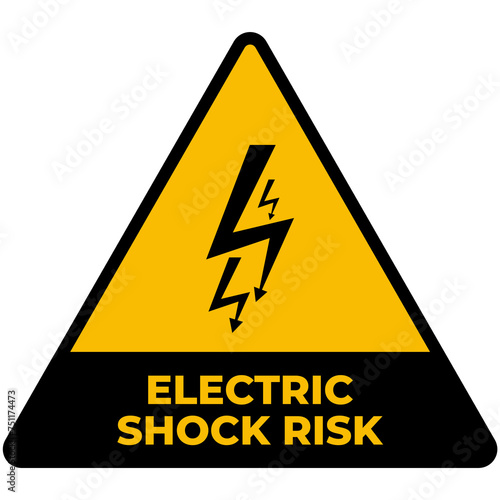 Electric shock risk warning sign and labels. Yellow and black silhouette. Vector illustration. Transparent background photo