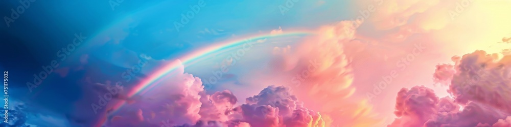 Rainbow clouds adrift in a neon blue sky creating a dreamlike atmosphere Rainbow clouds adrift in a neon blue sky creating a dreamlike atmosphere