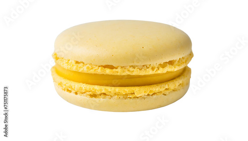 Yellow macaroon isolated on transparent background.