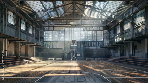 Basketball Court in a Modern Gym Generative AI photo