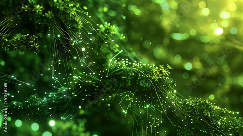 Abstract Green Digital Network Mimicking Nature 