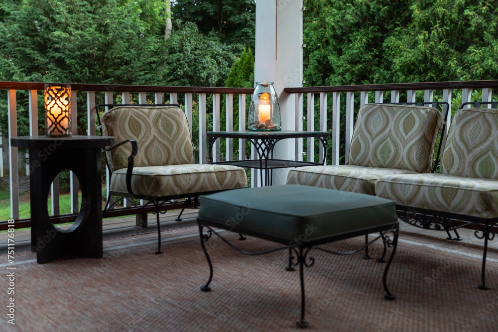 Porch Patio exterior at home with candles at Sunset Porch Patio exterior at home with candles at Sunset