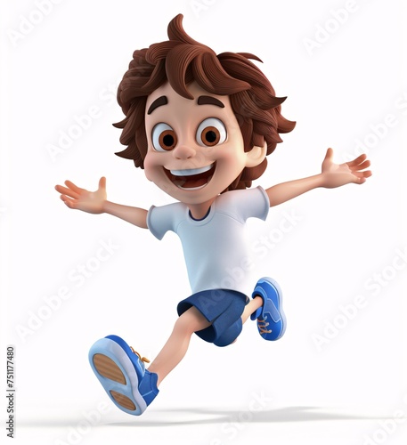 Smiling Cartoon Boy in Blue Shorts and White T-shirt Generative AI