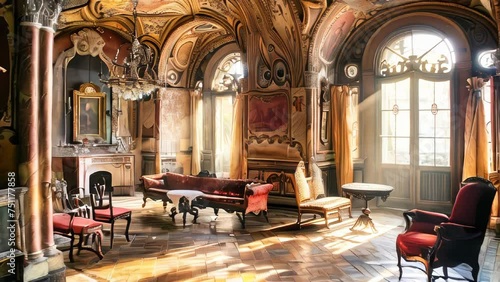 Interior of a generic magnificent old gothic castle photo
