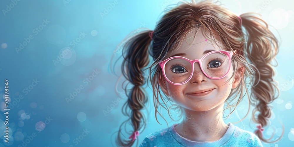 Glasses-Wearing Girl with Pink Hair A Cute and Trendy Artwork for Monthly Events Generative AI