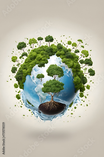 Environmental health eco friendly with earth tree water ground air isolated in white background design in center of picture.