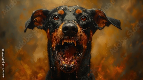 angry, growling Doberman portrait photo