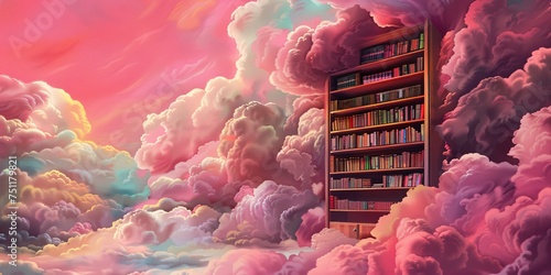 Pink Clouds and Books A Monthly Reading Event in the Sky Generative AI photo