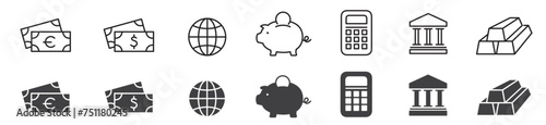 Money Cash Card Credit Dollar Bank icon collection editable stroke vector