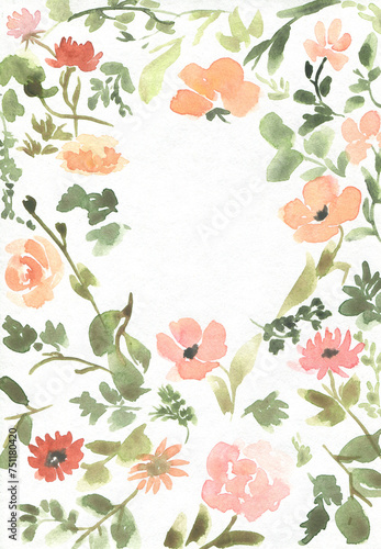 Watercolor floral background made of simple flowers