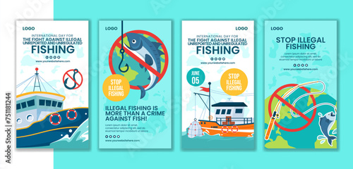 Illegal Against Fishing Social Media Stories Cartoon Hand Drawn Templates Background Illustration