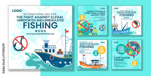 Illegal Against Fishing Social Media Post Flat Cartoon Hand Drawn Templates Background Illustration