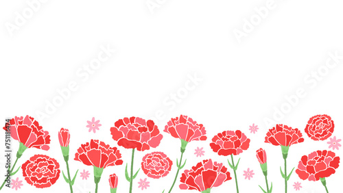 Carnation background frame inspired by Mother's Day, cute hand drawn illustration / 母の日をイメージしたカーネーションの背景フレーム、かわいい手描きイラスト