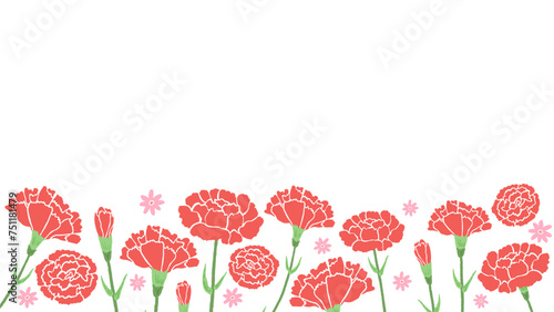 Carnation background frame inspired by Mother's Day, cute hand drawn illustration / 母の日をイメージしたカーネーションの背景フレーム、かわいい手描きイラスト