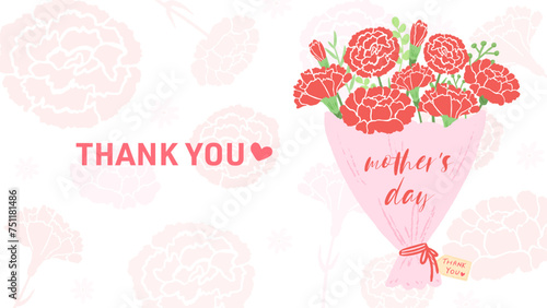 Carnation background frame inspired by Mother's Day, cute hand drawn illustration / 母の日をイメージしたカーネーションの背景フレーム、かわいい手描きイラスト