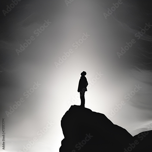 silhouette of a person on a rock, generative AI