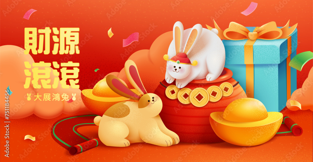 Obraz premium Cute rabbits CNY banner