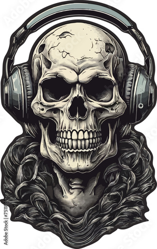 Skull with headphone vector illustration for t-shirt, stickers and others.