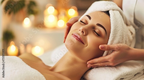 Woman receiving facial massage at luxury spa. Wellness and beauty treatment concept