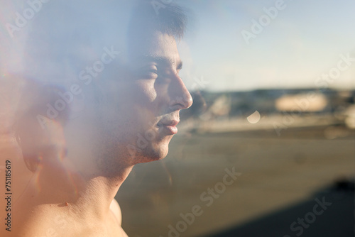 Cinematographic picture of man in abandoned parking lot