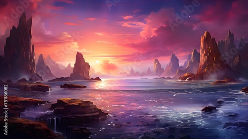 Beautiful seascape at sunset. Panoramic banner.