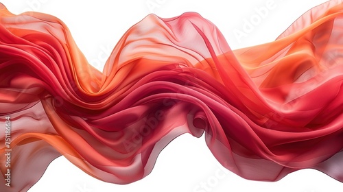 Flying red silk fabric. Waving silk cloth isolated on white background.
