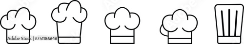 chef hat logo set and icon vector design template, restaurant logo cooking logo linear style pictogram isolated on transparent background, Cuisine symbol, Toque, chef, cook, table, restaurant concept.