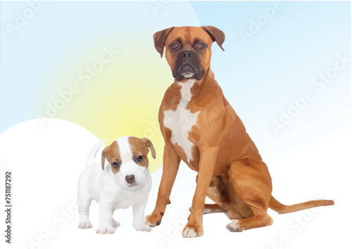 Two dogs are best friends and sitting together.