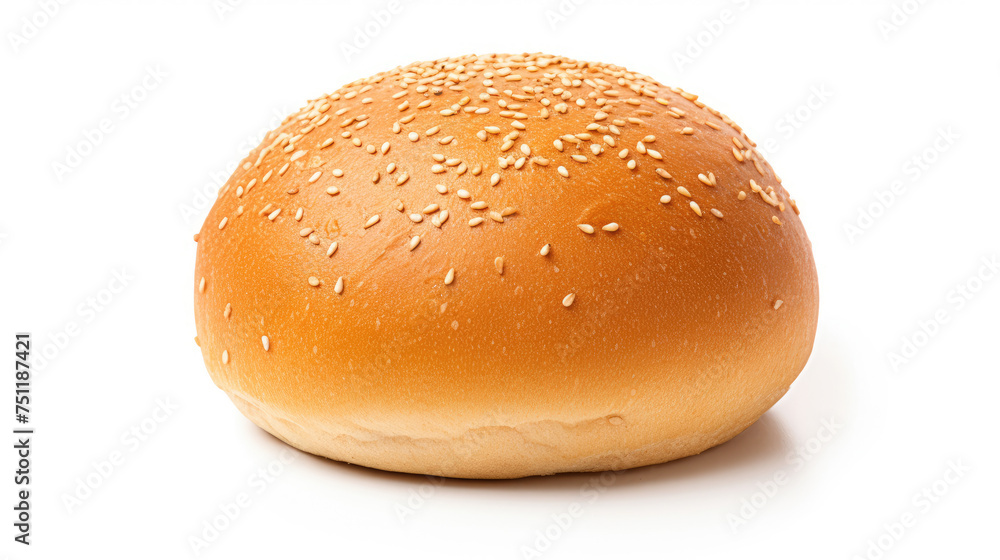 Freshly baked Hamburger bun bread with sesame isolated on white background Freshly baked Hamburger bun bread with sesame isolated on white background