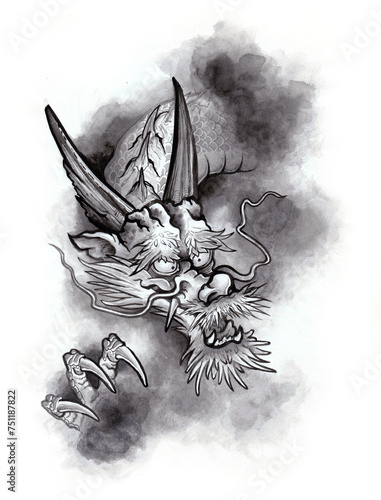Asian style dragon Chinese ink painting