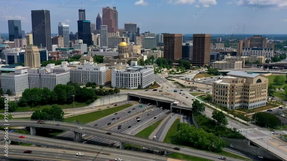 Timelapse of Atlanta Ralph David Abernathy Freeway with Georgia State Capitol government office and Downtown Atlanta skyline buildings and skyscraper in view, Georgia, USA Timelapse of Atlanta Ralph David Abernathy Freeway with Georgia State Capitol government office and Downtown Atlanta skyline buildings and skyscraper in view, Georgia, USA