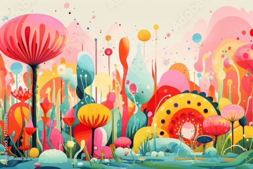 A Surreal Garden of Abstract Shapes and Colors, Symbolizing the Vibrant Spirit of Spring, Generative AI © Formatikastd