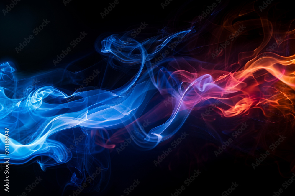 Blue and red smoke on a black background, mysterious and dramatic Blue and red smoke on a black background, mysterious and dramatic