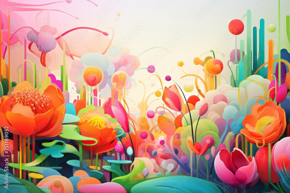A Surreal Garden of Abstract Shapes and Colors, Symbolizing the Vibrant Spirit of Spring, Generative AI